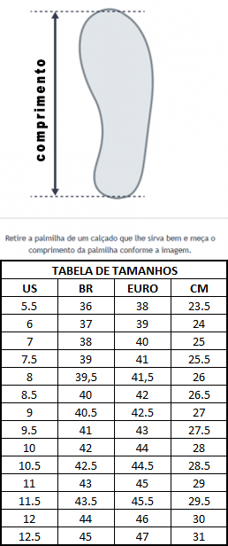 Tabela de tamanho de deals tenis nike em cm